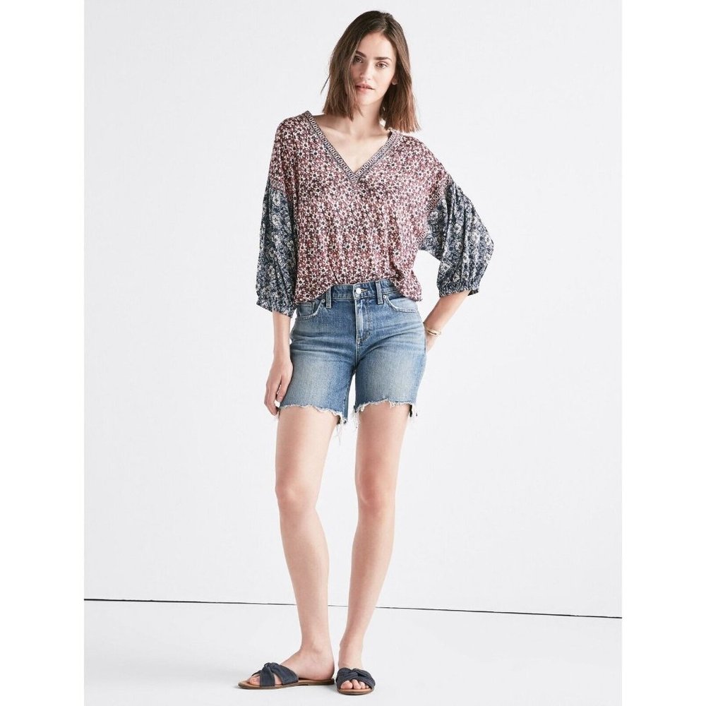 Lucky Brand Womens Ava Mid Rise Jean Short In Loreta 00/24 Cut Off Midi Denim